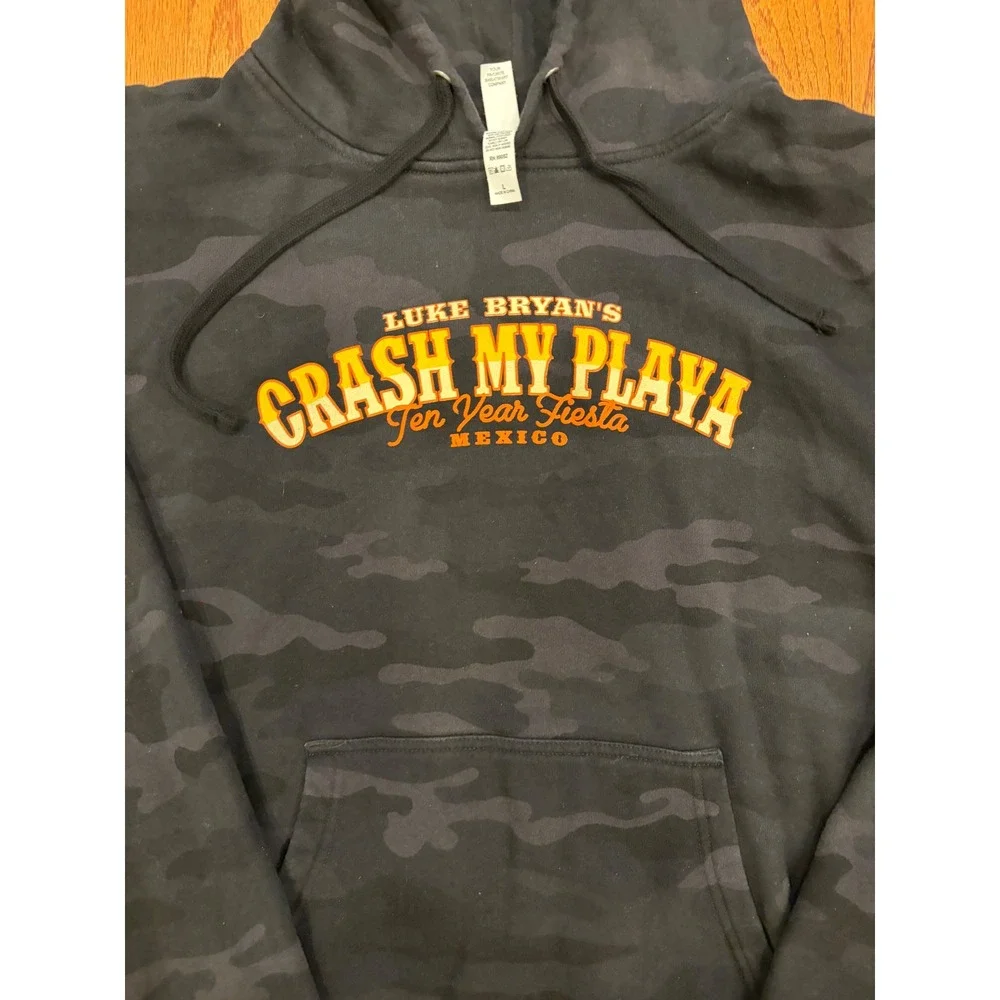 Luke Bryan Crash My Playa Ten Year Fiesta Mexico Camo Hoodie Mens Large‎ Black